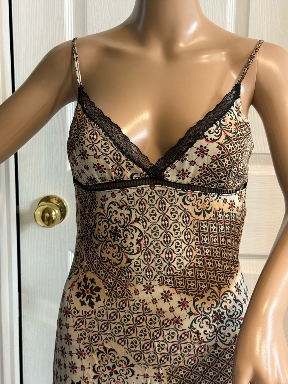 Vintage Y2K Bebe Midi Slip Dress Lace Trim Babydoll Sz 1 Ruffle Hem Made France - Picture 3 of 14